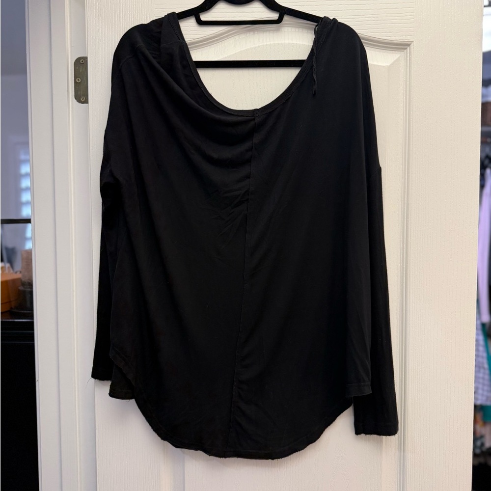 Free People Black Asymmetrical Long Sleeve Blouse